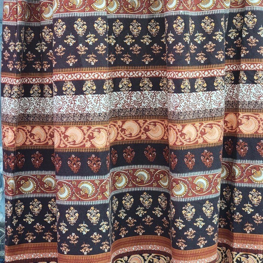 Nwt Old Navy Dress Boho Poet Maxi Midi Flare Brown Vneck Tassels Tiered Swing - Picture 15 of 15